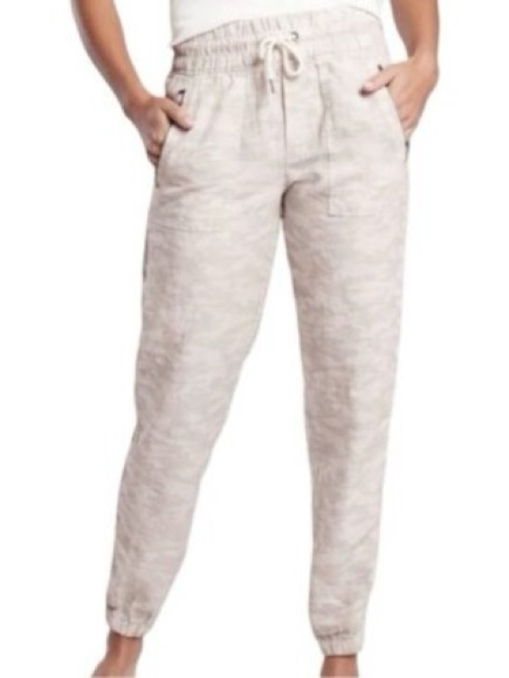 Athleta Cabo Tide Linen Joggers 2 Neutral Camouflage Ivory Tan